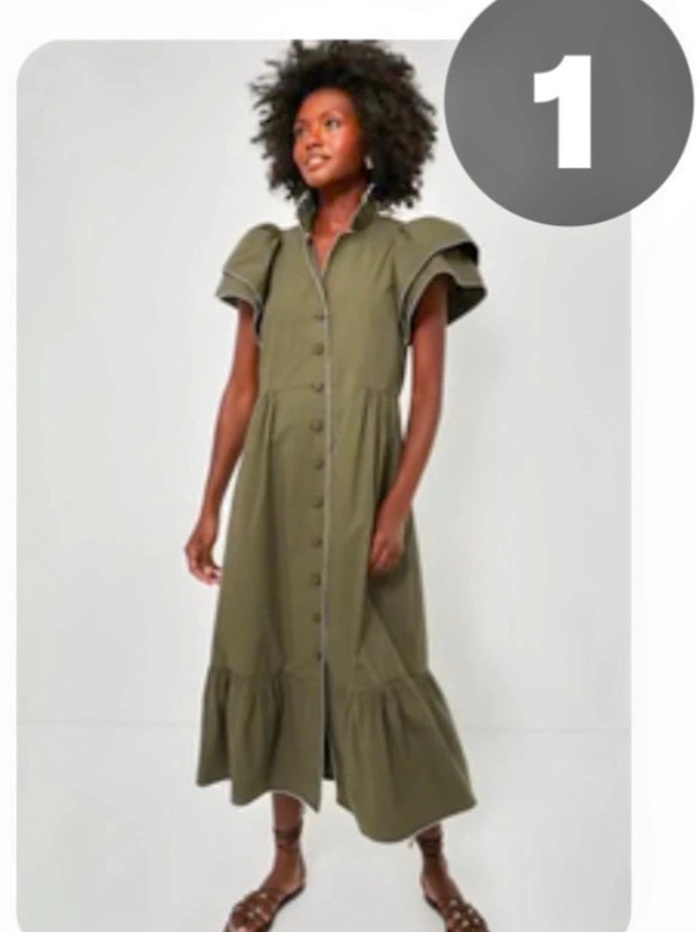 Tuckernuck Olive Green Alice Dress Ruffle Sleeve Midi Green XXL